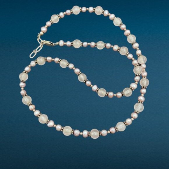 Hand Crafted Sterling Silver and Quartz Beaded Necklace 18 in Bohochic - Picture 6 of 8